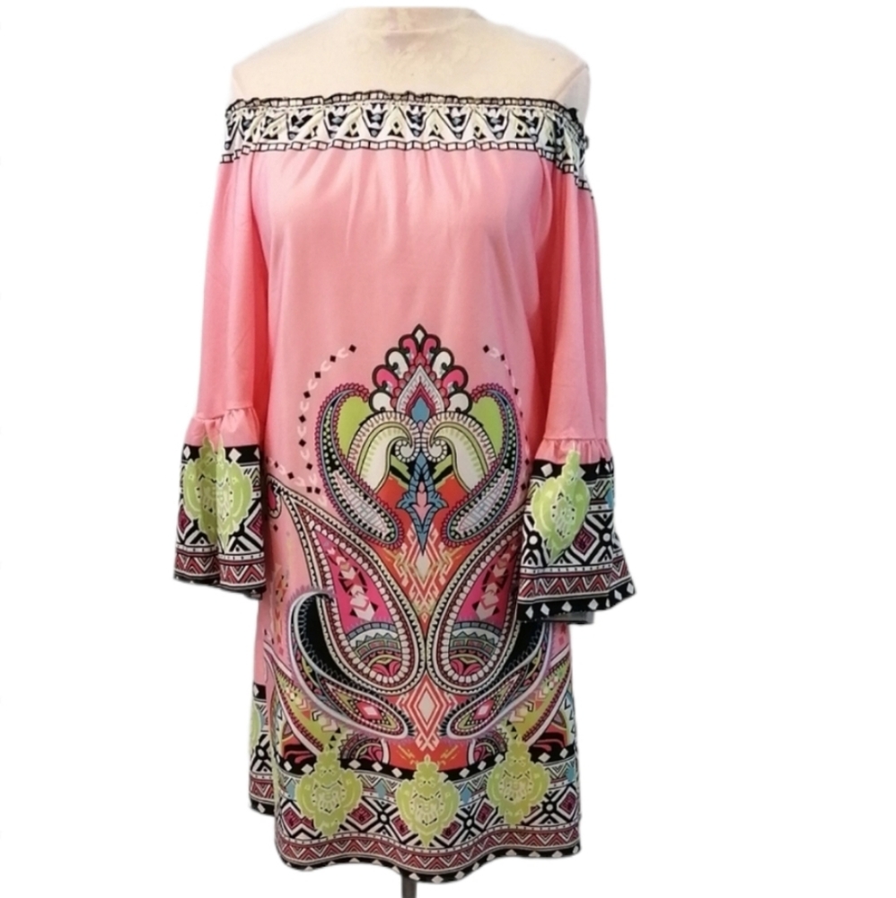 Yucan Off Shoulder Beach Pink Dress Balloon Slee… - Picture 3 of 13